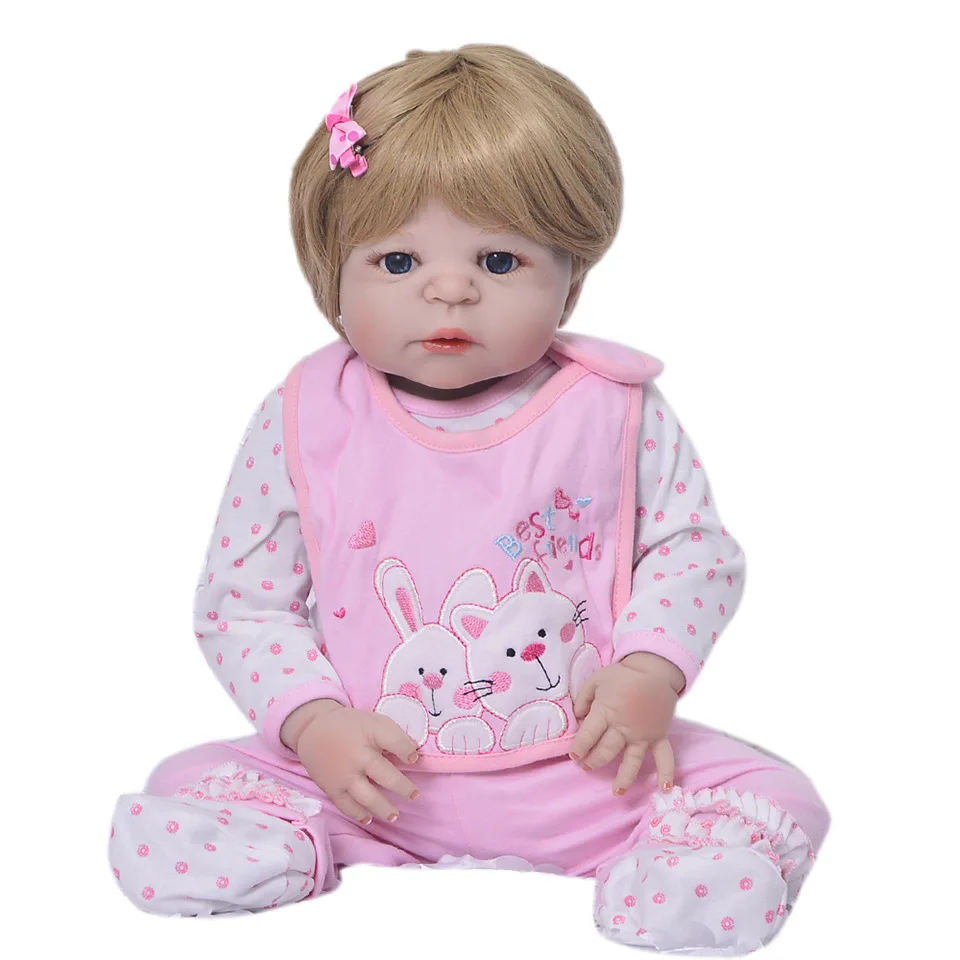 

22inch New Handmade Full Silicone reborn baby 57cm real looking bebe girl kid menina bathe adorable birthday doll for sale