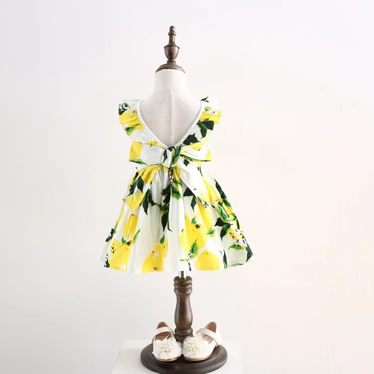 Летние платья для маленьких девочек без рукавов с лимонным узором лето 2018 одежда