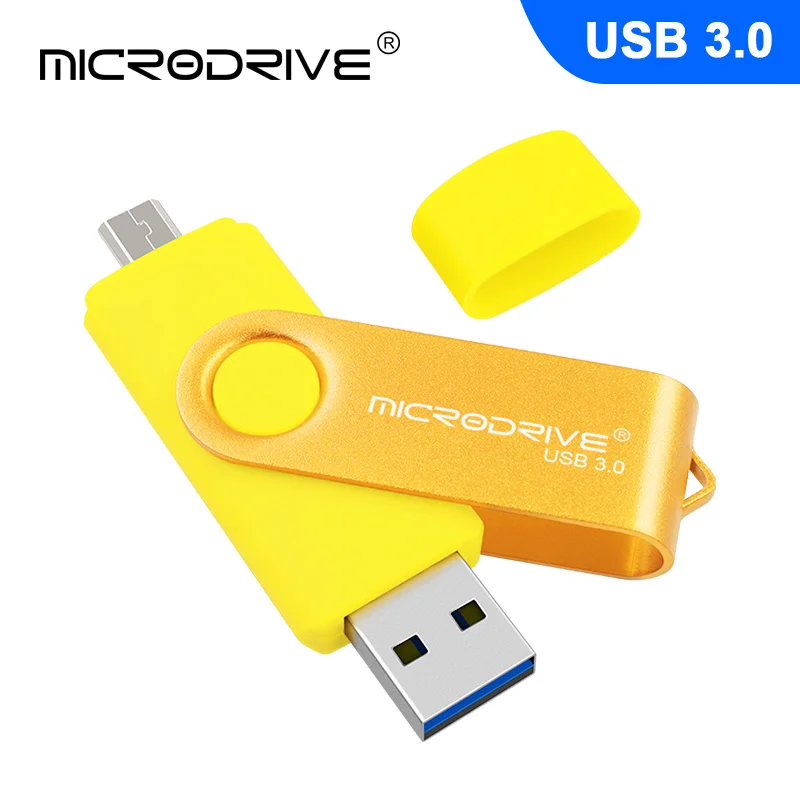 OTG USB 3,0 флеш-накопитель Вращающийся 2 в 1 USB флеш-накопитель 128 Гб 64 ГБ 32 ГБ 16 ГБ быстрая скорость флешки USB карты памяти - Color: Yellow
