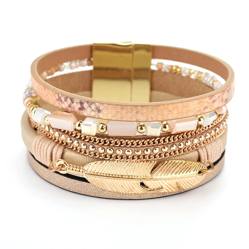 2019 New Fashion Trendy Bracelet Long Crystal Charm Leather Wrap Bracelets &amp bangles For Women Multilayer Rhinestone VB879 | Украшения и