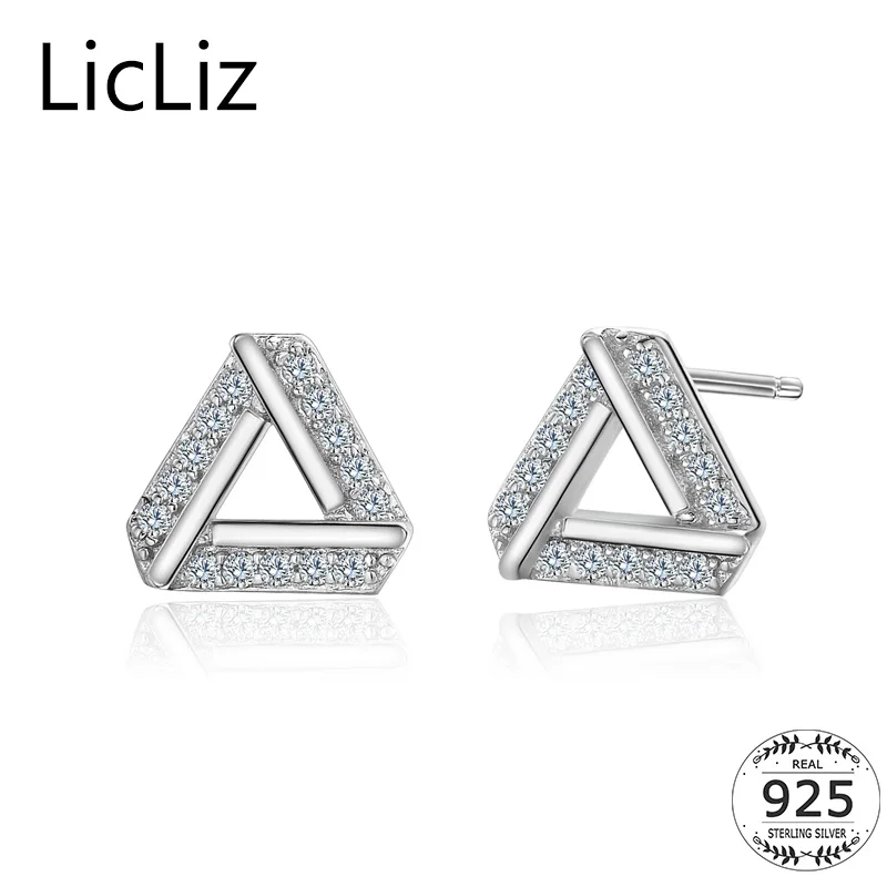LicLiz 925 Sterling Silver Triangle Earrings For Women Post Ear Piercing Studs Geometric Pave Cubic Zirconia Stud Earings LE0338 | Украшения
