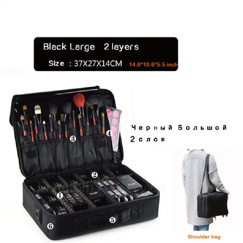 Black L 2 layers Высокое качество пустой женский Профессиональный органайзер для макияжа Косметический Чехол дорожная сумка для багажа большая коробка для хранения макияжа чехол для костюма s - Цвет: Black L 2 layers