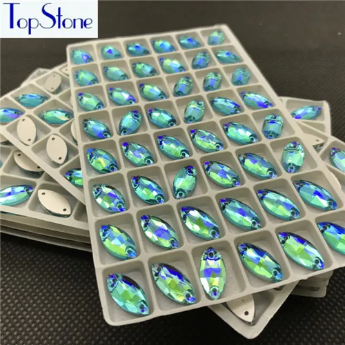 aquamarine ab Стразы с пришивкой из стекла и хрусталя цвета AB с плоской задней частью Marquise пришивные камни 7x15 9x18 6x12 мм для одежды - Цвет: aquamarine ab