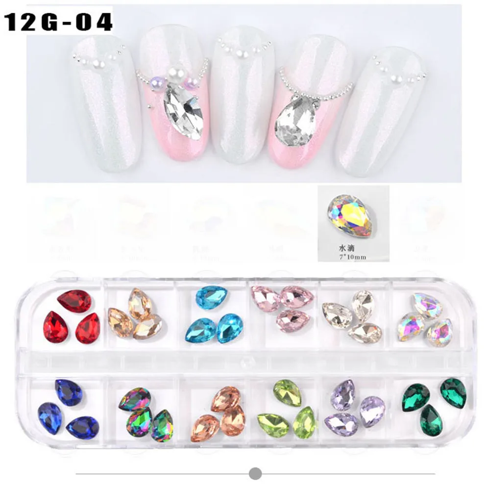 

Glass Crystal Rhinestones 3D Water Drop Stones Nail Art Decorations Strass Polishing Charm Manicure Design Accessories Jewelry