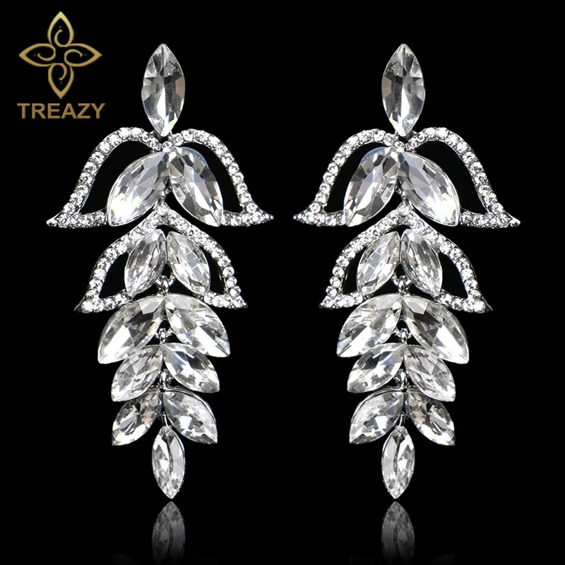 

Женские Висячие серьги TREAZY, серебристые длинные висячие серьги с кристаллами, свадебные ювелирные изделия, аксессуары