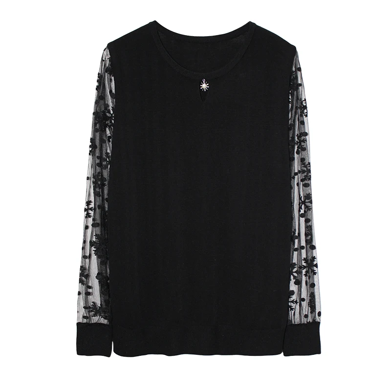 

New arrival 2019 summer spring woman hollow lace blouse shirt lady sexy lace sleeve knit blouse tops
