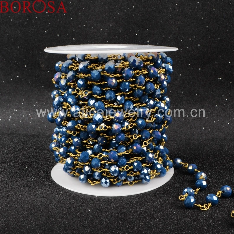BOROSA Rosary chain Ink blue Natural Stone crystal Quartz faceted Beaded Gold Plated Silver Color or brass necklace JT033 | Украшения и