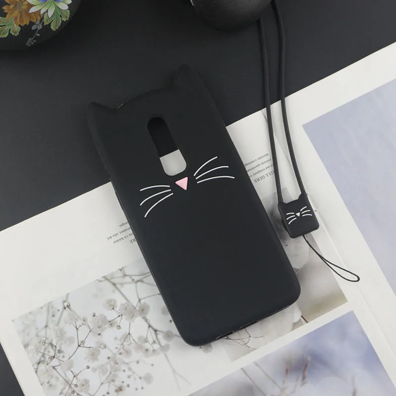 HuxuBlack With Rope Милый силиконовый чехол с 3D рисунком для huawei mate 10 Lite, чехол s, Япония, блестящая борода, кошка, кошечка с милыми ушками, чехол для телефона mate 10 Pro - Цвет: HuxuBlack With Rope