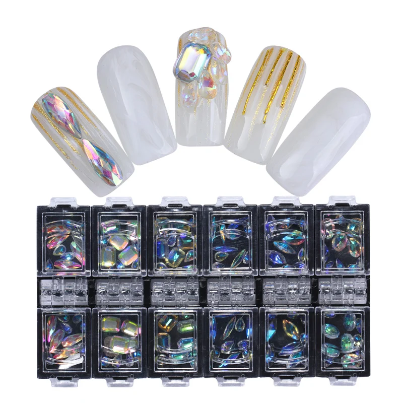 Разноцветные Стразы для ногтей Marquise Crystal Opal с плоской задней частью, блестящие золотые драгоценные камни, 3D украшение для ногтей, блестящий стеклянный маникюрный набор