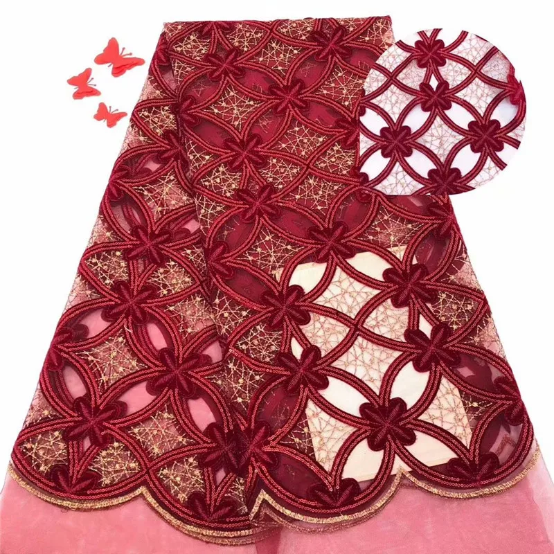

2019 Latest African Lace Fabric with Velvet Lace Fashion African Net Lace Fabric High Quality Tulle French Lace Fabric 5 Yards