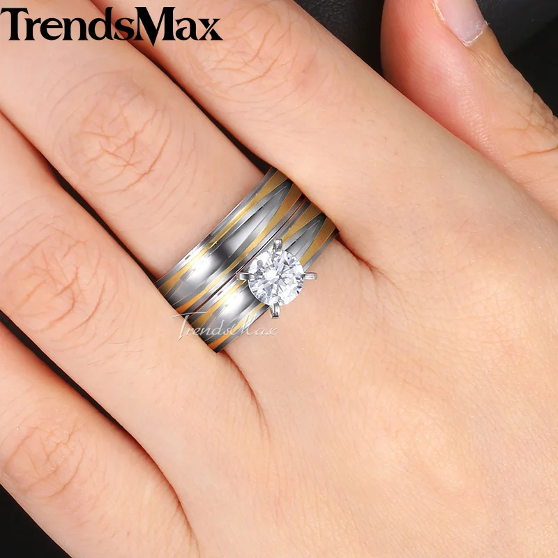 Набор свадебных колец Trendsmax для мужчин и женщин циркониевый камень неровные