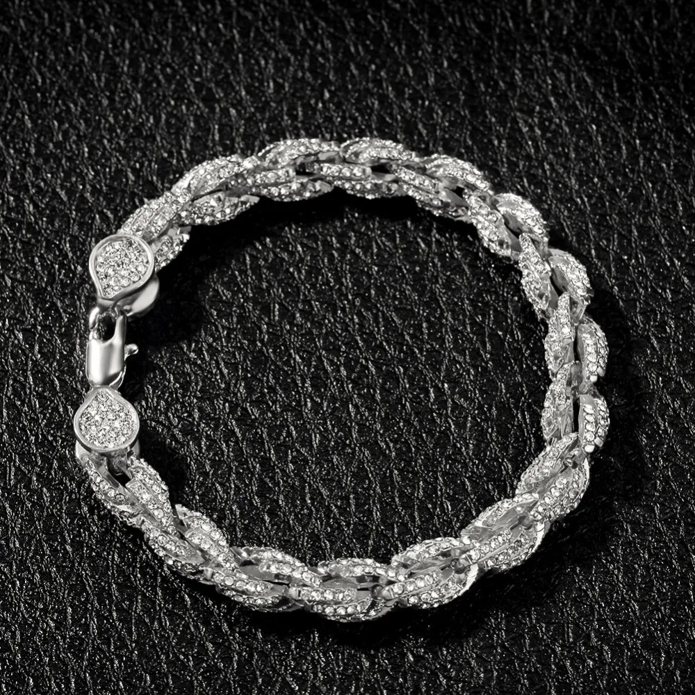 Шикарный король хип-хоп Wome Мужская модная Веревка Браслет цепочка BLING Bling Стразы 9 мм золотой цвет Iced Out ювелирные браслеты