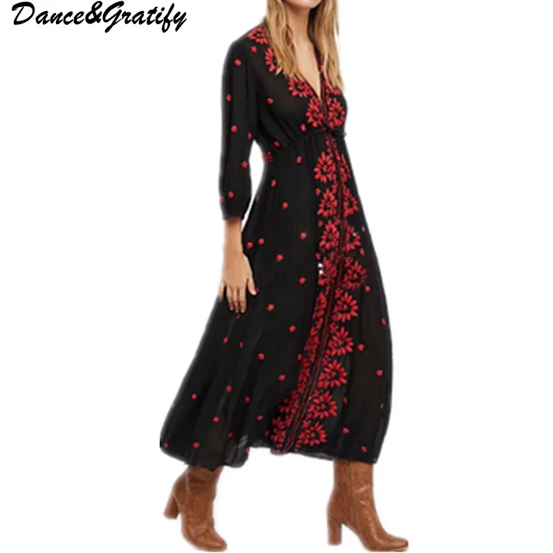 Женское платье с вышивкой в стиле бохо летнее и весеннее богемное новинка 2018|bohemian