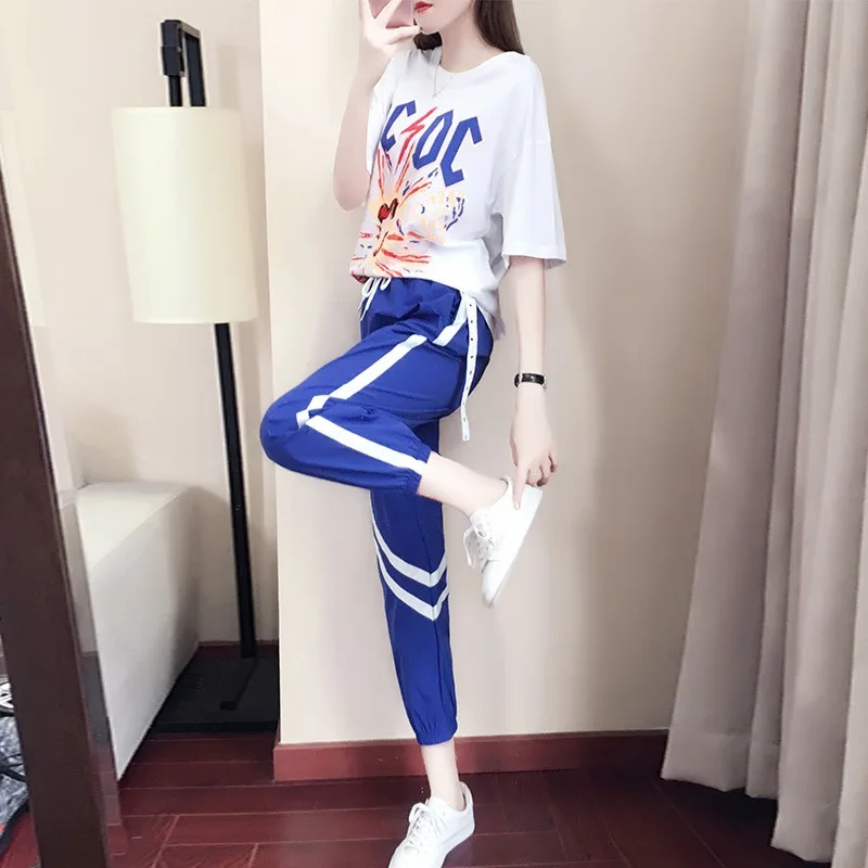 Лето 2019 новые тонкие модные с коротким рукавом женские спортивные и свободные