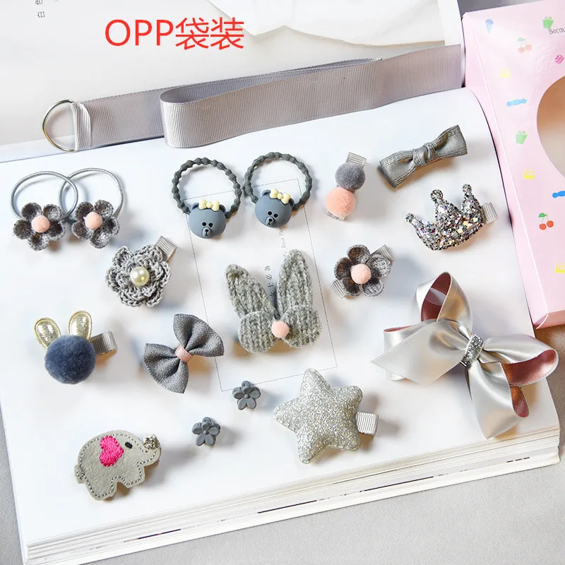 grey with opp bag 18 шт./компл. детские заколки модная детская одежда аксессуары для волос лента для волос заколки для девочек с подарочной коробкой - Цвет: grey with opp bag