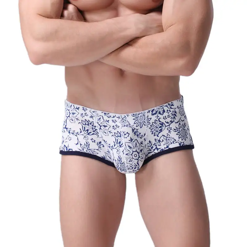 Мужское нижнее белье Cueca мягкие трусы боксеры с цветочным принтом удобные низкой