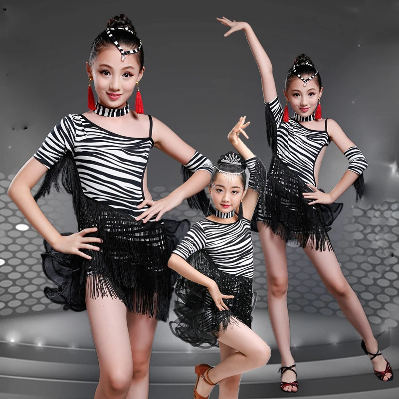 Платье детское черное для танцев с бахромой и блестками|dance dresses costumes|fringe dance