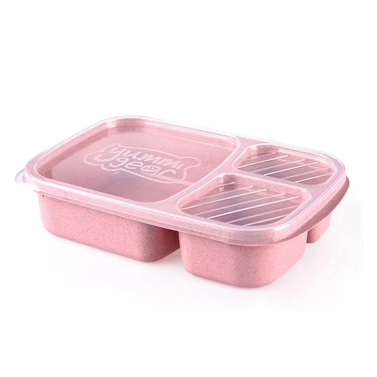 Pink Многофункциональный Ланч-бокс Bento из пшеничной соломы для микроволновой печи, контейнер для фруктов, контейнер для хранения для детей, взрослых, для пикника, фитнеса, Органайзер - Цвет: Pink