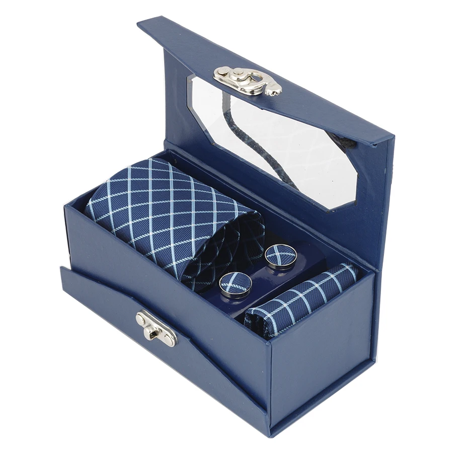 Мужской комплект из галстука носового платка запонок и подарочной коробки|tie