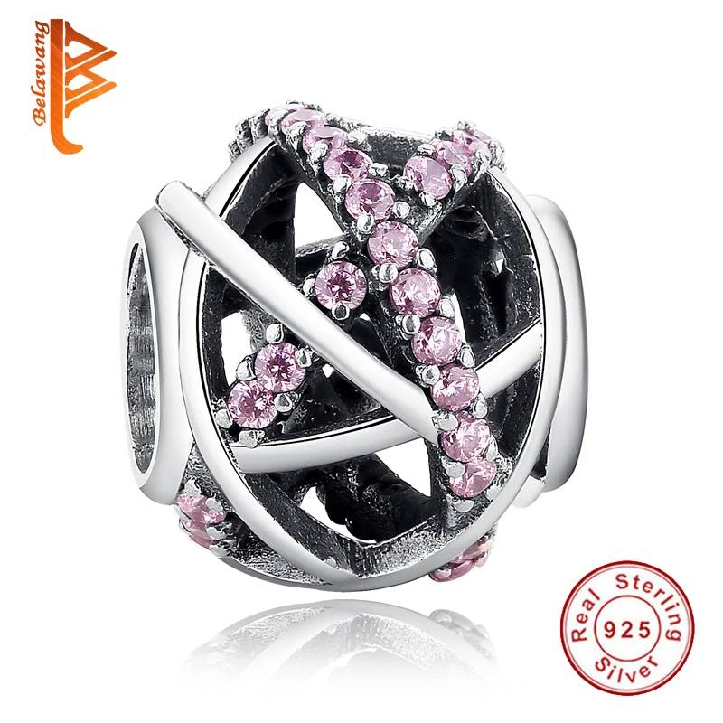 BELAWANG Real 925 Sterling Silver Pink Clear CZ Galaxy Charm Beads Fit Original Bracelet Necklace Authentic Jewelry | Украшения и