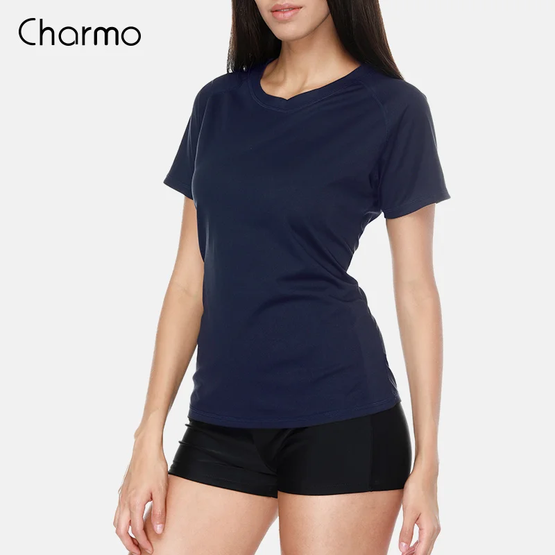 NAV Charmo женский короткий рукав Быстросохнущий Рашгард купальник рубашка купальники УФ-защита Рашгард UPF 50+ футболки для бега - Цвет: NAV