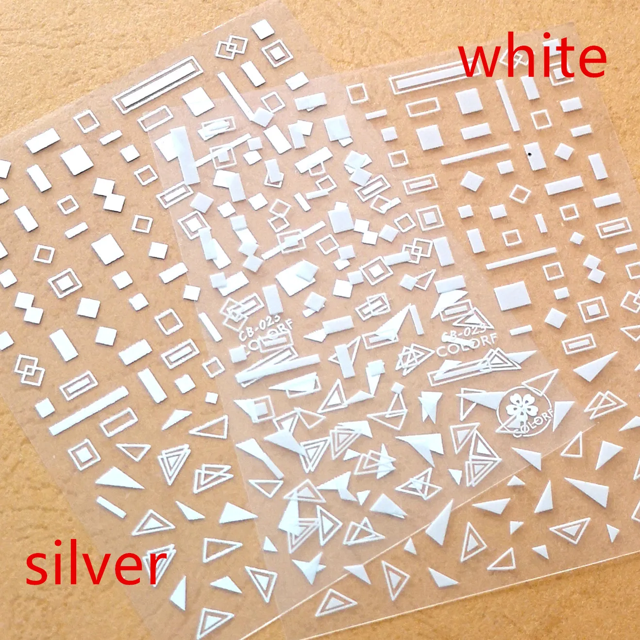 

Newest CB-23 white and slivery 3d nail sticker back gule design DIY decorations tools