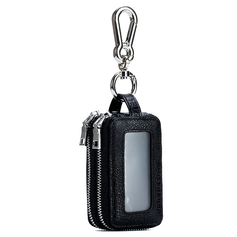 Double zipper black1 GUBINTU, новинка, натуральная кожа, держатель для ключей, кошелек для женщин и мужчин, двойная молния, рисунок аллигатора, Автомобильный ключ, сумка для ключей, ключница для двери - Цвет: Double zipper black1