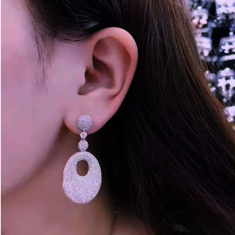 Роскошные micro pave Цирконий длинные висячие серьги для женщин высокого качества AAA