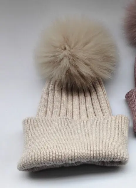 beige Натуральный мягкий Лисий меховой вязаный шарик шапки зимние толстые Меховые помпоны шапки для улицы свернутые женские лыжные шапочки горрос - Цвет: beige