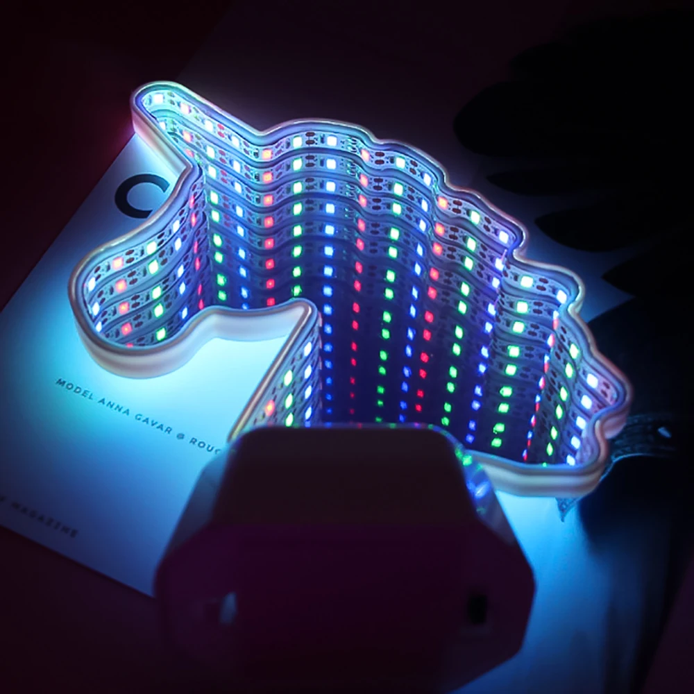 Светящийся Единорог светодиодный ночной светящийся вечерние украшения 3D тоннель свет зеркало Unicornio вечерние принадлежности фестиваль дети подарки на день рождения