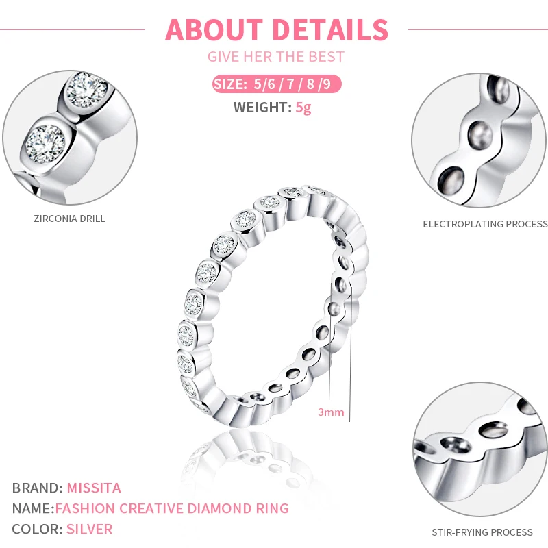 

MISSITA 100% 2019 New Fashion Romantic Crystal Rings For Women Girls Gift Brand Fashion Jewelry Engagement anillos mujer