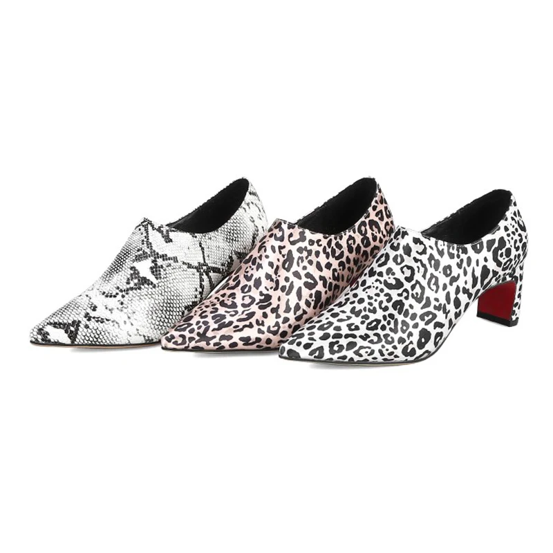 FITWEEU Snakeskin Pattern Women Pumps Pointed Toe Zipper Square Heels Shoes Club Party Fashion Footwear Size 32-42 | Обувь