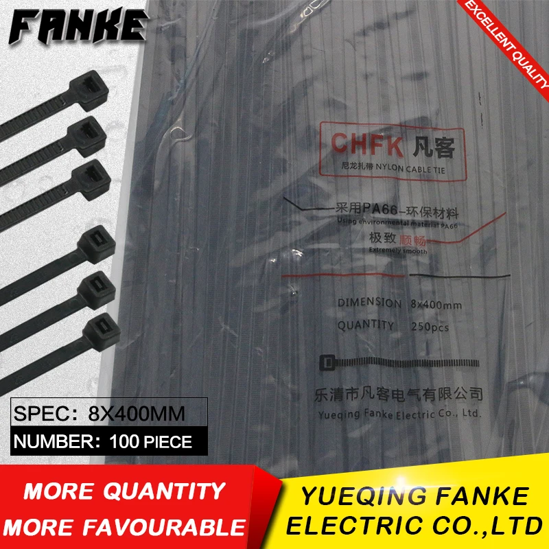 Самоблокирующиеся пластиковые нейлоновые кабельные стяжки ширина 100 мм черного