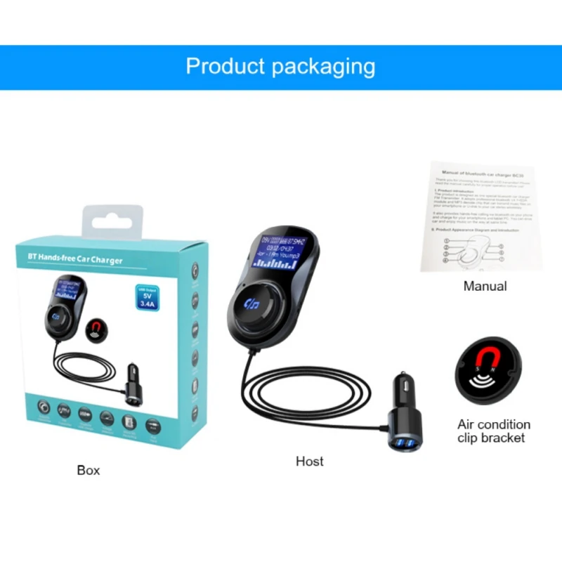 Автомобильный беспроводной MP3 плеер BC30 Bluetooth 4 1 автомобильное зарядное