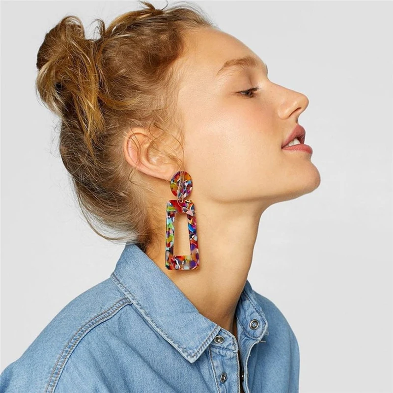 Женские акриловые серьги цветные круглые геометрические массивные винтажные