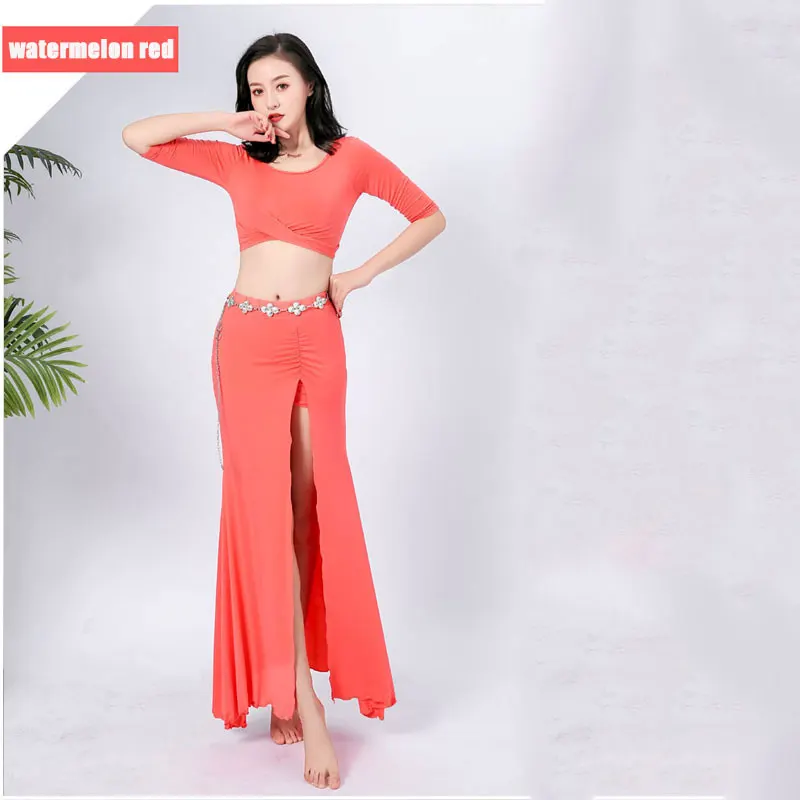 Watermelon Red Костюм для занятий танцами живота Женская одежда 10 цветов Модальная Одежда для танцев 2 шт. для танца живота Восточная - Цвет: Watermelon Red
