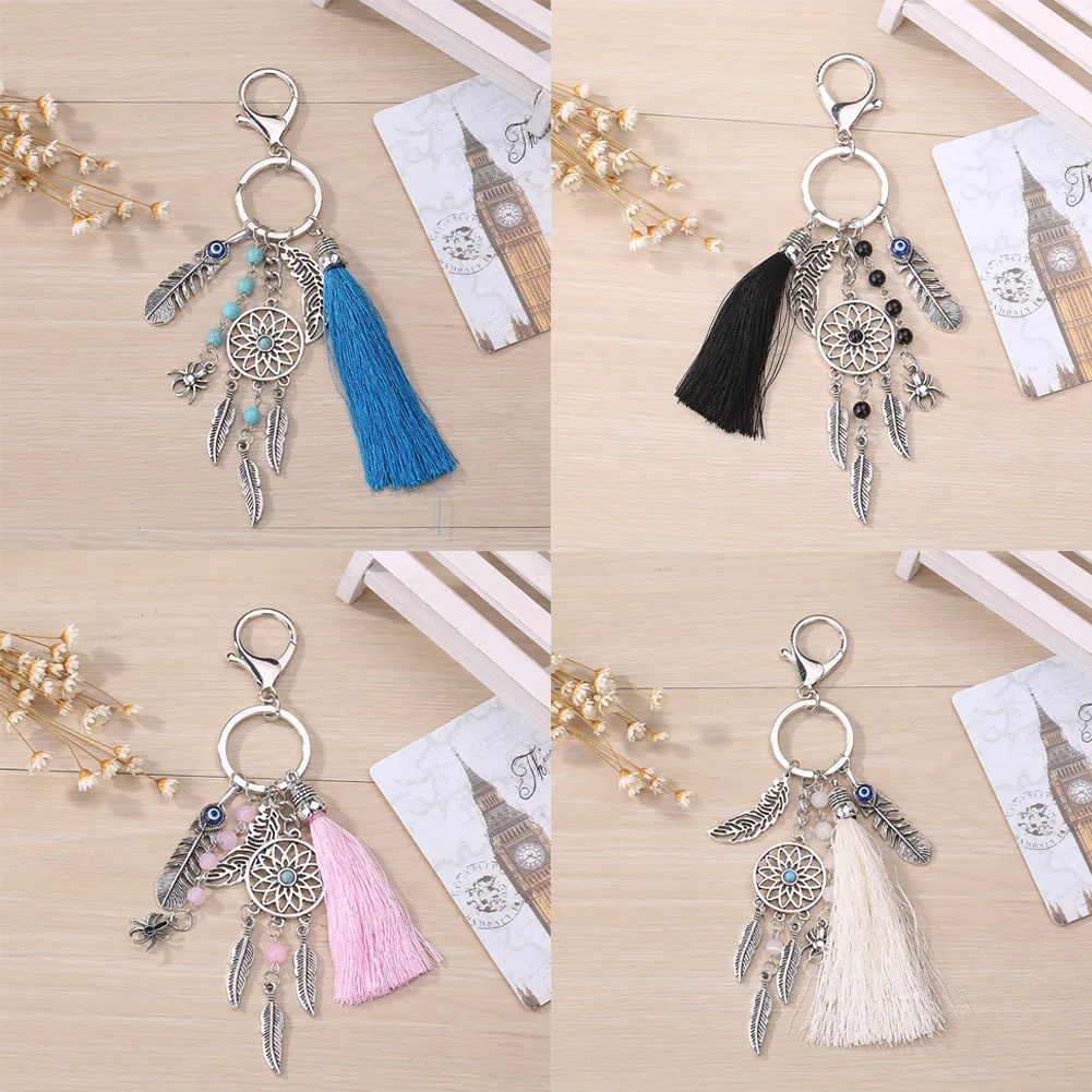 Ручной работы натуральный каменный брелок Ловец снов с кисточками для ключей