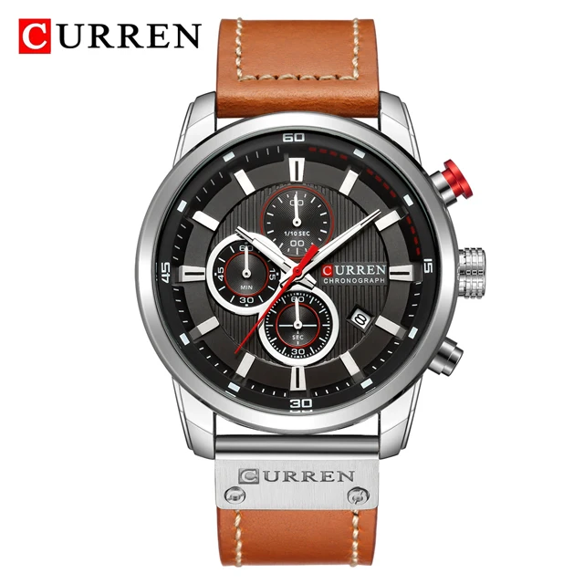 Brown Silver Black Топ бренд CURREN хронограф мужские часы военные кварцевые часы мужские спортивные кожаные водонепроницаемые наручные часы 8291 Relogio Masculino - Цвет: Brown Silver Black