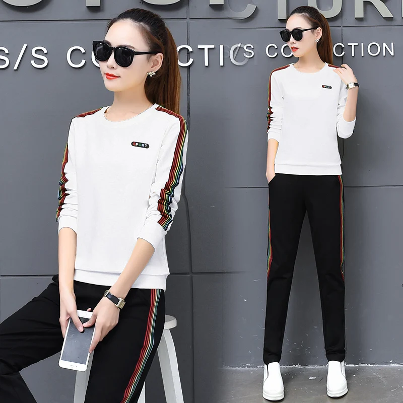 

loose suits spring and autumn new set two-piece women hoodies sweatshirt pants slim pullover o neck student girl outfit M-3XL