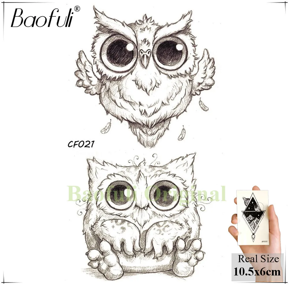 Baofuli Pencil Sketch Owl Cartoon Temporary Tattoo Geometric Art Tattoo Black Waterproof Fake Tattoo Planet Body Arm Women Men images - 6