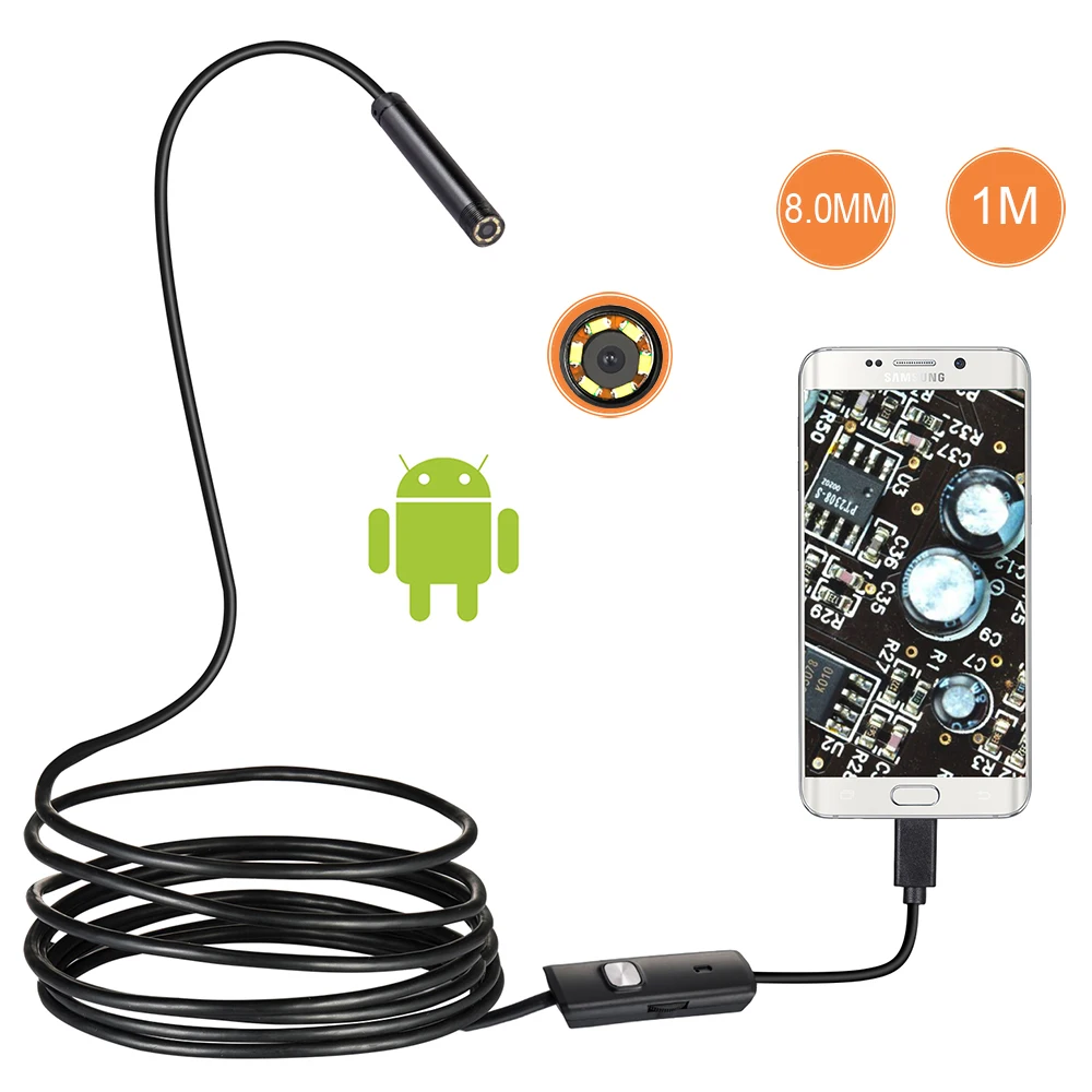 

New 8mm Android USB Endoscope Camera 720P 2MP 6LED Flexible Endoscope Android OTG USB Borescope 1M/2M/5M for Samsung