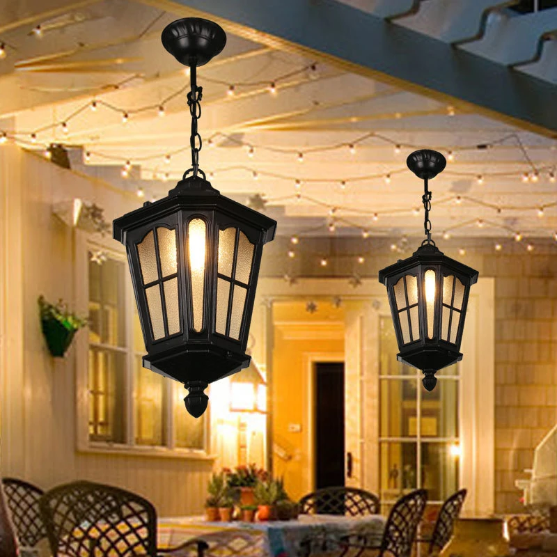 Waterproof Outdoor Black Porch E27 Bulb Glass Lights Patio Bronze Aluminum Pendant Lamps D180 D230 D280