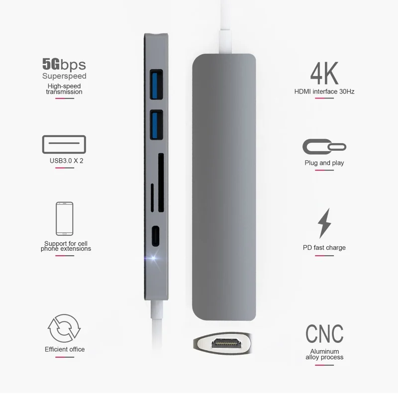 Многофункциональный концентратор типа C для MacBook Pro Thunderbolt 3 USB 1 Type с SD/Micro SD