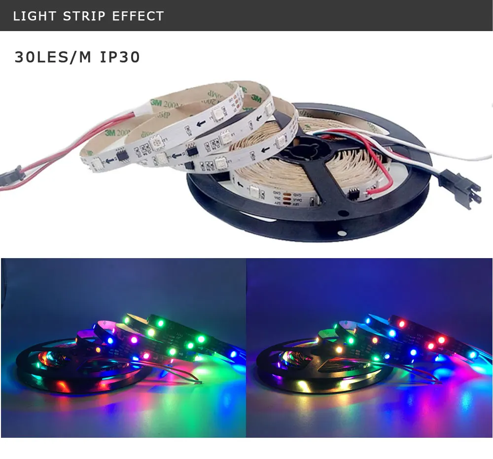 1 м 2 м 3 м 4 м 5 м WS2811 5050 SMD RGB светодиодные ленты адресуемый 30/48/60 светодиодов/m чёрно-белые печатные платы 1 Ic Управление 3 светодиода DC12V