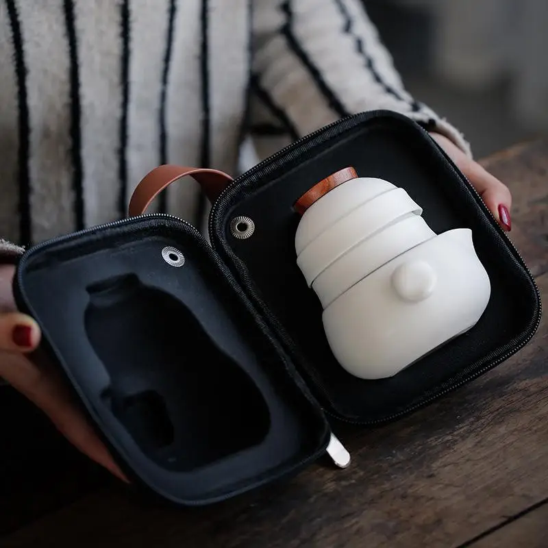 

Chinese One Pot Two Cups Tea Sets Portable Travel Home Office Kungfu Cups Ceramic Tea Coffee Container With Bag
