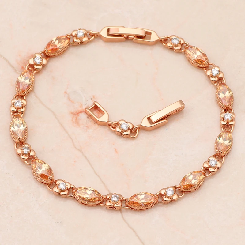 ROLILASON элегантный дизайн кристалл белый и шампанское циркон Золотой Браслеты