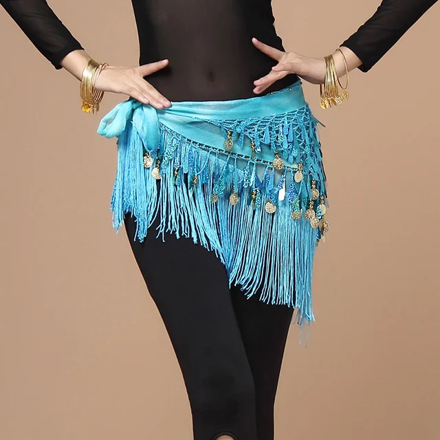 turquoise Женский шарф, пояс для танца живота, пайетки, кисточка, треугольник, аксессуары, шаль, шифон, бахрома, шарф для монет - Цвет: turquoise