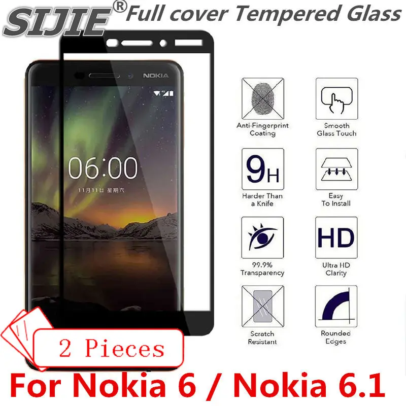 2 шт. полное покрытие закаленное Стекло для Nokia 6 1 2018 plus экран защитный чехол