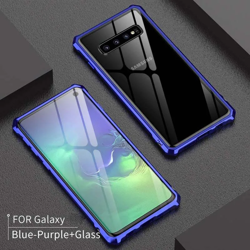 blue purple Роскошные Алюминий металлический чехол-броня для samsung Galaxy S10 плюс S10 E S10 тонкая рамка корпус бампер задняя прозрачная Стекло KS0007 - Цвет: blue purple