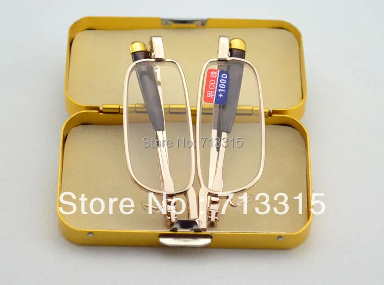 Очки для чтения со стальным футляром тонкие портативные складные очки с золотой